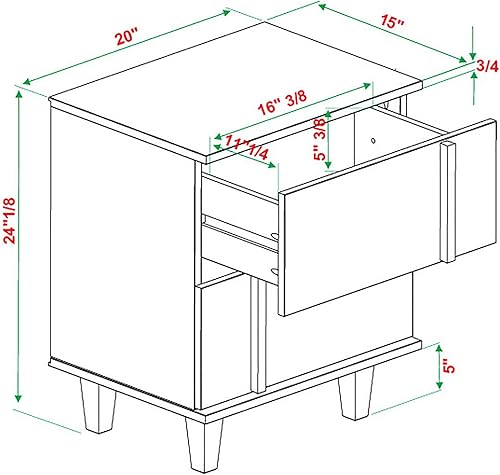 Miniatura 3 de Walker Edison Sprague - Mesita de noche contemporánea de madera maciza con cajón, 20 pulgadas, nogal