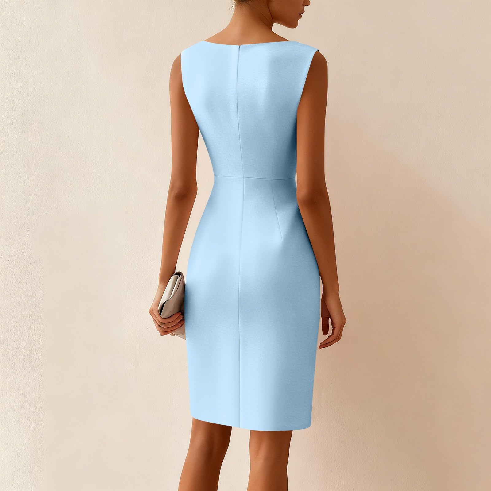 FUPODD Kleid Hochzeitsgast Damen Cocktail Etuikleid Damen Elegant Sommerkleid Knielang Leicht Abendkleider Elegant Für Hochzeit Partykleid Festliche Kleider Mit Schleife Abschlusskleid Ärmelloses