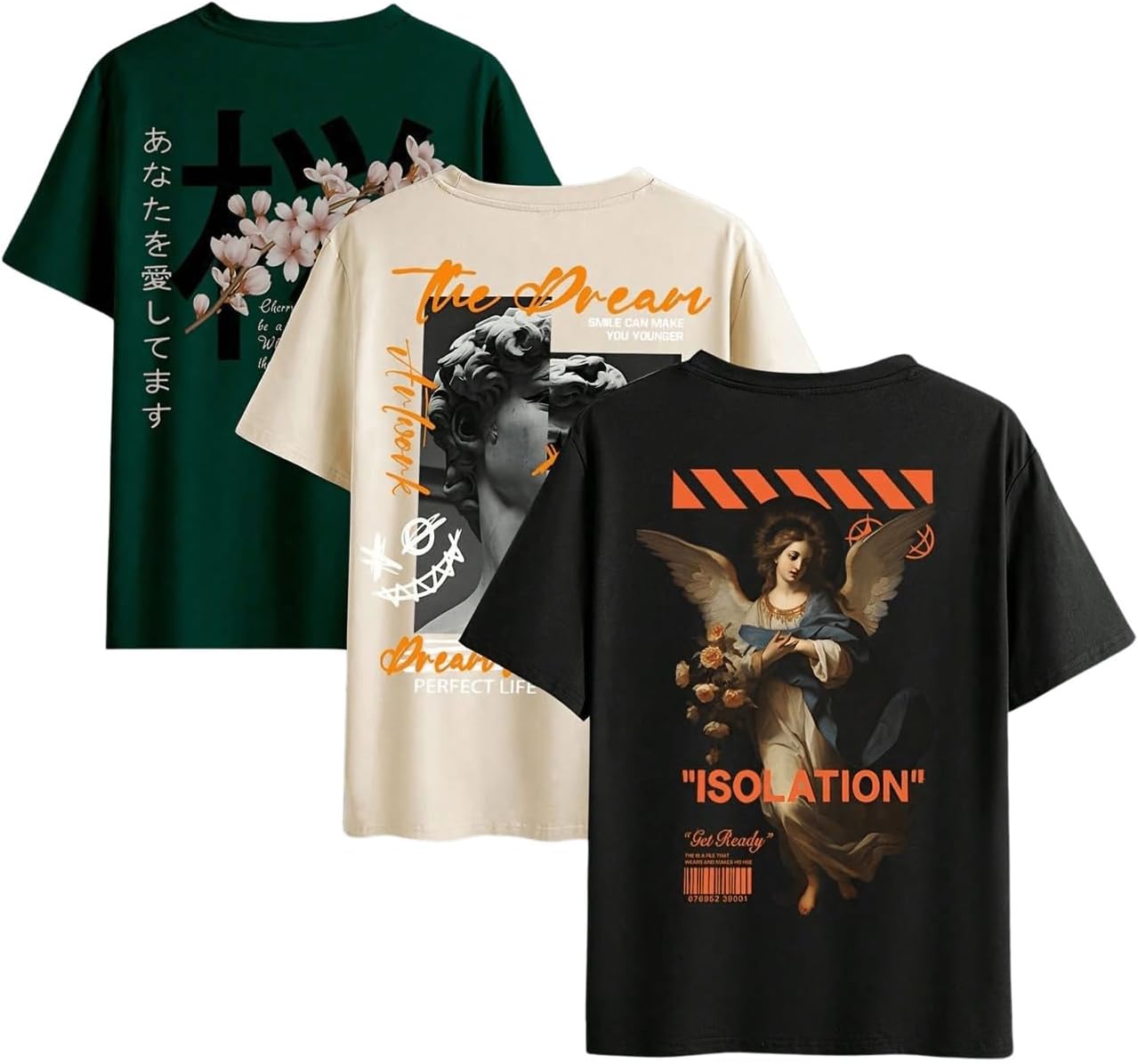 GORGLITTER Men's 3 Pack Vintage Graphic Tee Shirt Short Sleeve Crew Neck Casual Streetwear T-Shirts