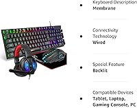 Vista 8 de Teclado y mouse para juegos, auriculares, alfombrilla de mouse, combo todo en uno para jugadores de PC y usuarios de Xbox y PS4