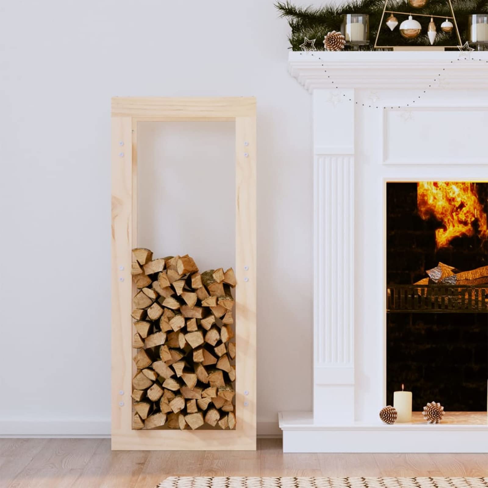 Homgoday Estante para leña Madera Maciza de Pino 41x25x100 cm Leñera Registro de Leña, Estantería para leña de Chimenea para Interior y Exterior Soporte de Madera