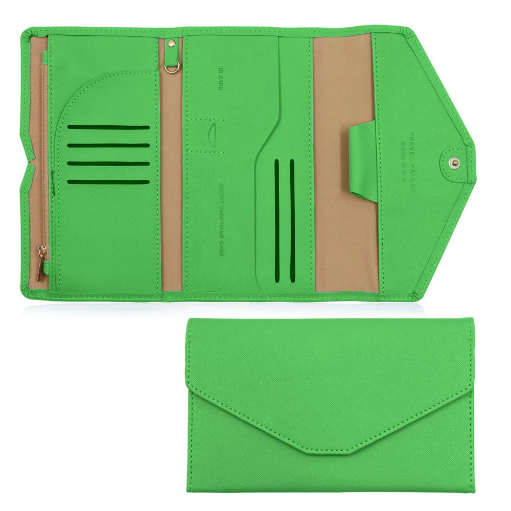 Multi-purpose Travel Wallet, RFID Blocking Travel Wallet Passport Holder, Document Organizer Passport Cover Case for Passport, Credit Card (Grass Green), Green, No
