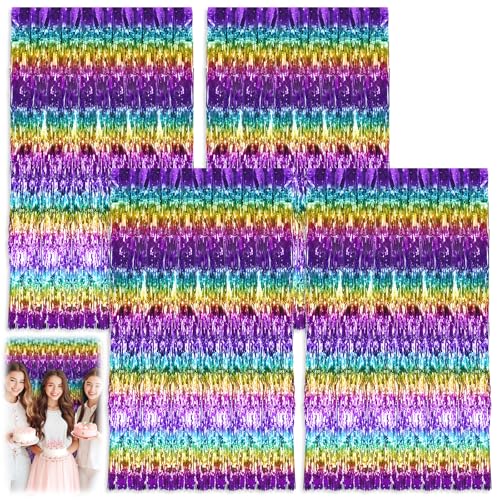 4 Stück Lametta Vorhang Bunt 1 X 2m Mehrfarbig Glitzervorhang,...