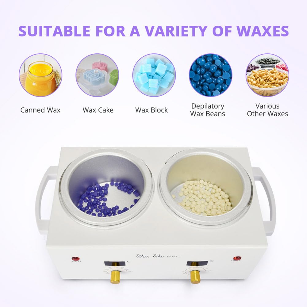 Kit De Depilación De Doble Cera, Cera De La Máquina De Cera con Tazón Y Palitos De Cera Y Palitos De Madera, Kits Profesionales De Cera Caliente, Olla De Calentador De Cera, para Mujeres, Salón