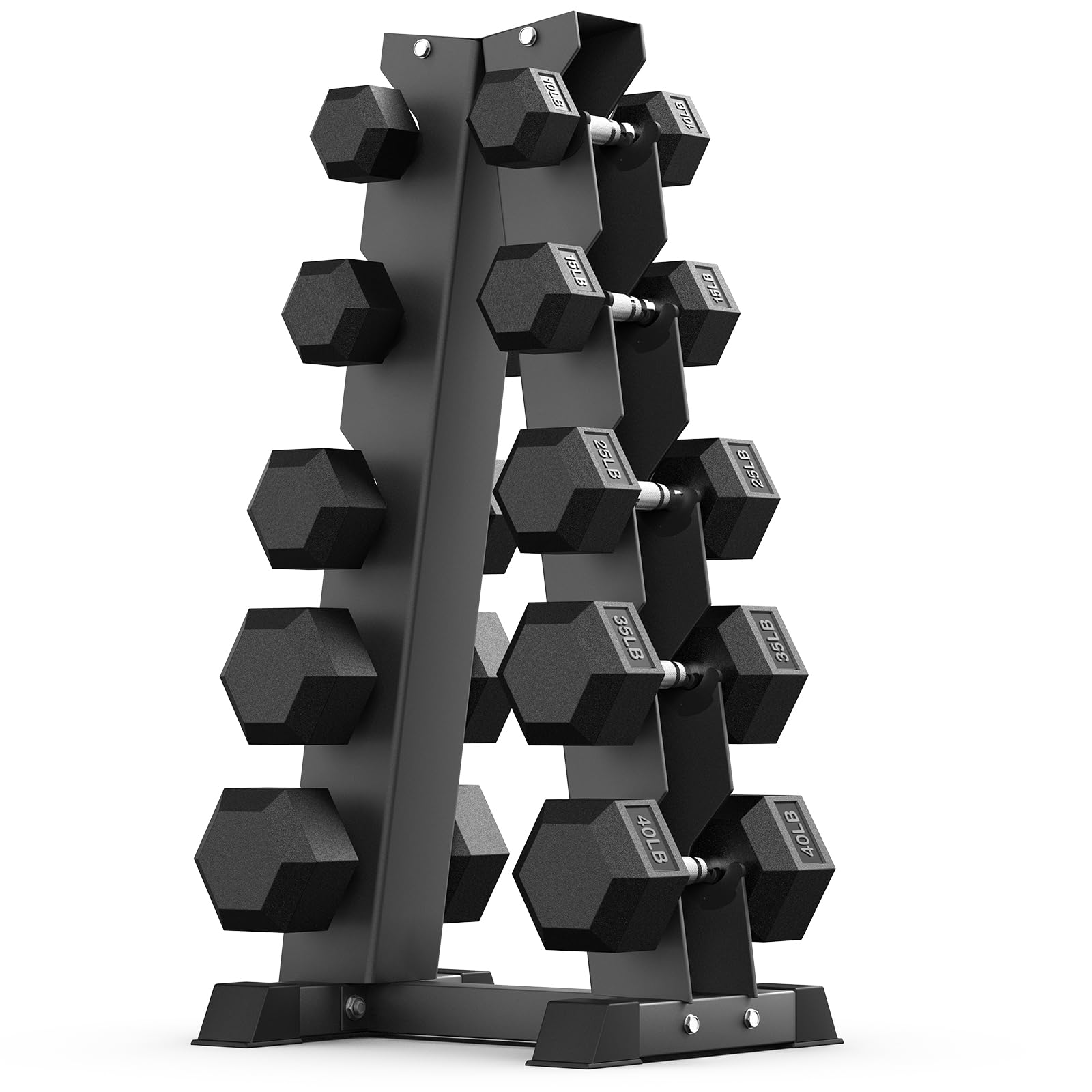PAPABABE Hex Dumbbell Sets with Rack 60-550lb Rubber Coated Dumbbell Weight Set and Storage Rack Multiple Options Hand