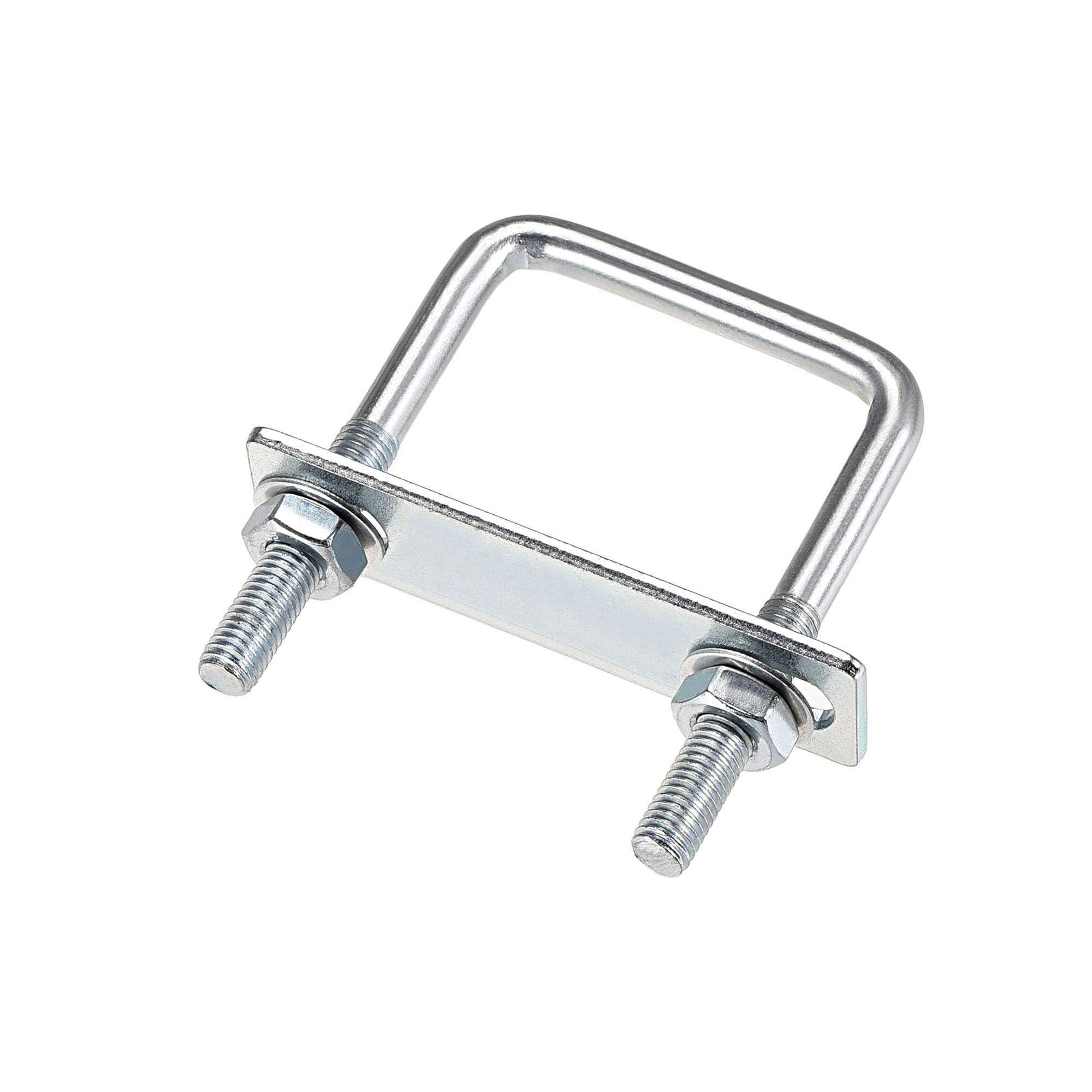 Unifizz Square U-Bolt,4 Set Carton Steel M8 U Bolts 50mm(2") Inner Width 80mm Length with Nuts and Frame Plate for Automobiles Boat Trailer