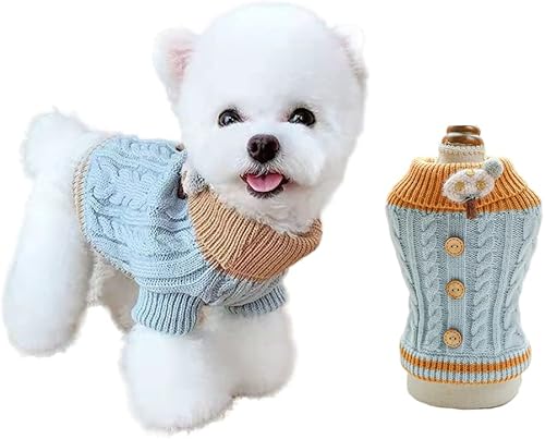 Miniatura 6 de Suéter de punto para perros pequeños, gatos, ropa gruesa y cálida para cachorros, cuello alto, elástico, chihuahua, Bulldog Dachshund (XS, azul)