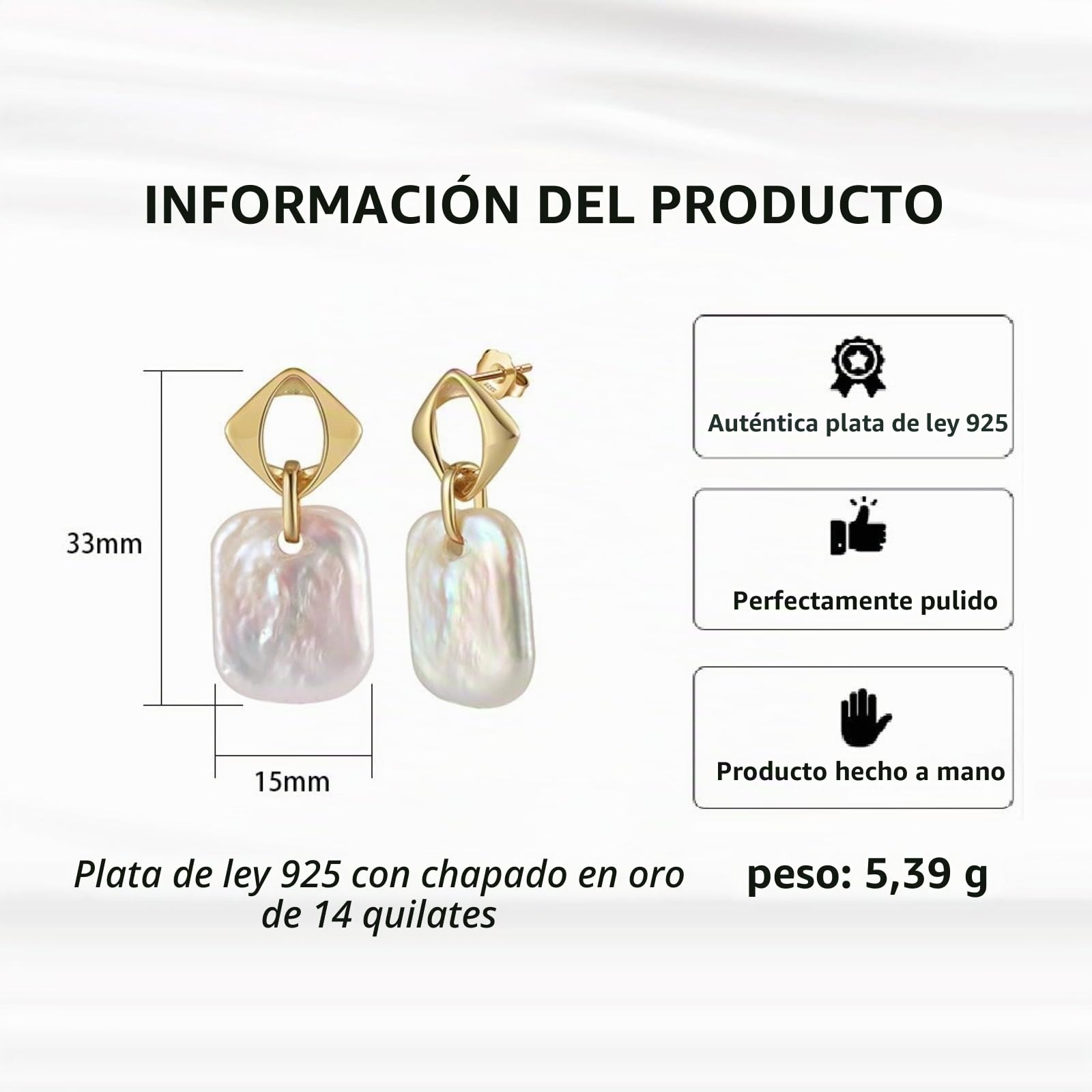 Pendientes colgantes de perla barroca para mujer, pendientes plata de ley 925 chapados en oro regalo para ella