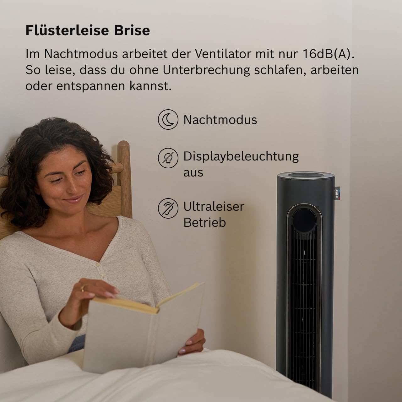 Bosch Tower Fan 6000, Leiser Turmventilator, Midnight Grey