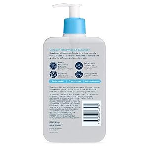 CeraVe Renewing Salicylic Acid Cleanser, Formulated With Hyaluronic Acid, Niacinamide, & Ceramides, Gentle BHA Exfoliating Face Wash Smooths & Softens Skin, Non Comedogenic & Fragrance Free, 16 Ounce