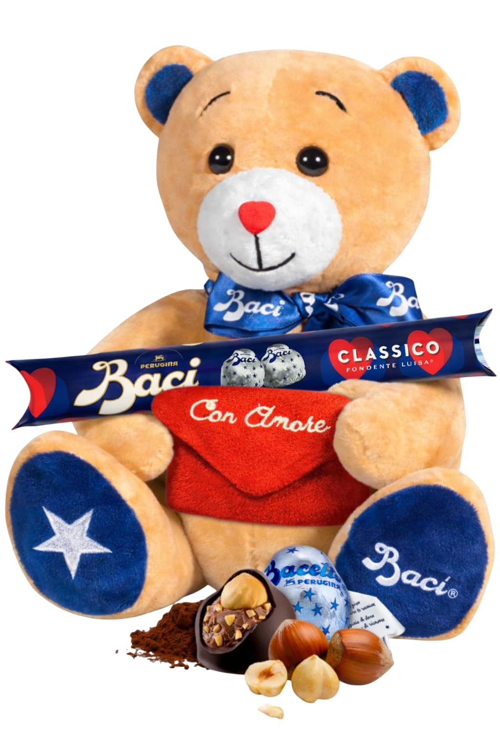 Baci Perugina Peluche con Letterina + Tubo "Con Amore" con Praline di Cioccolato Classico Fondente Luisa 100g