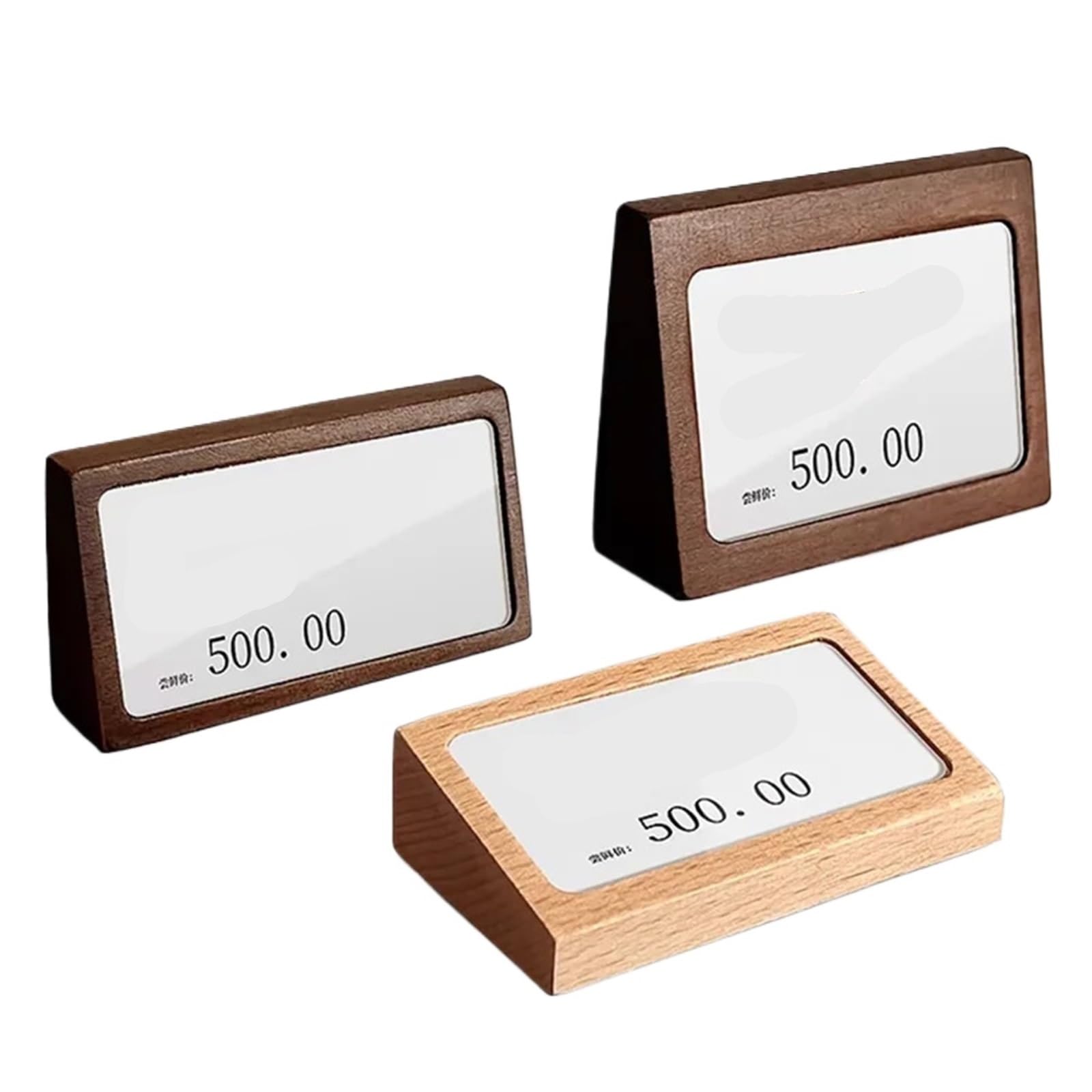 Zovloer Solid Wood Products Price Tag 3pcs Wooden Acrylic Sign Holder Display Stand Menu Paper Name Card Small Price Label Tags For Retail Store Boutique Restaurant(70x46mm Beech Wood)