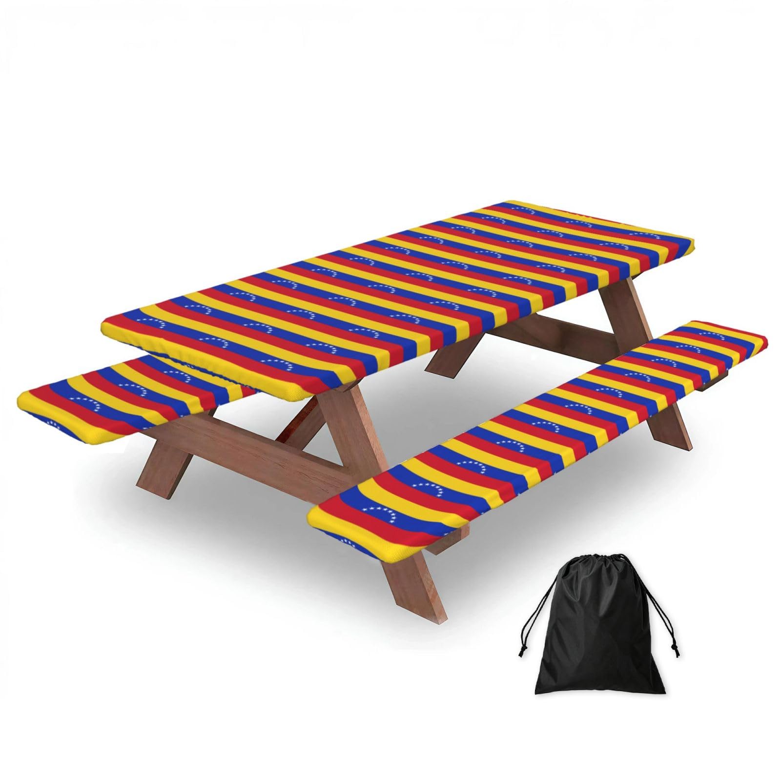 PPHGUT Flag Of Venezuela Print Picnic Table Bench Cover Set Outdoor Garden Bbq Protector For Family Camping