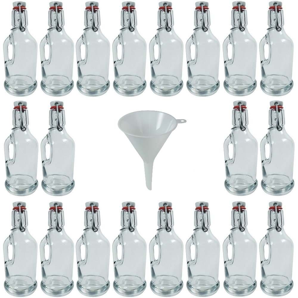 Viva Haushaltswaren 20/Gallon 200 ml Glass Bottles with Screw Tops for Self-Filling incl. a White Filling Funnel Diameter 9 cm