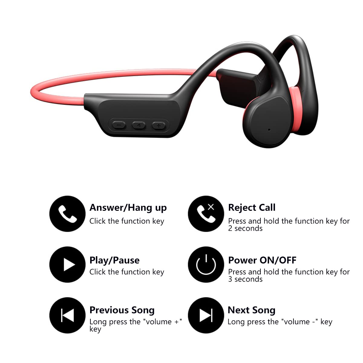 Przewodzenie kostne, bezprzewodowe słuchawki Bluetooth, IPX8, wodoodporne słuchawki z pamięcią 32G, otwarte ucho, sportowy zestaw słuchawkowy bezprzewodowy, do biegania, pływania, treningu, wędrówek, sportów wodnych, czarne, 2