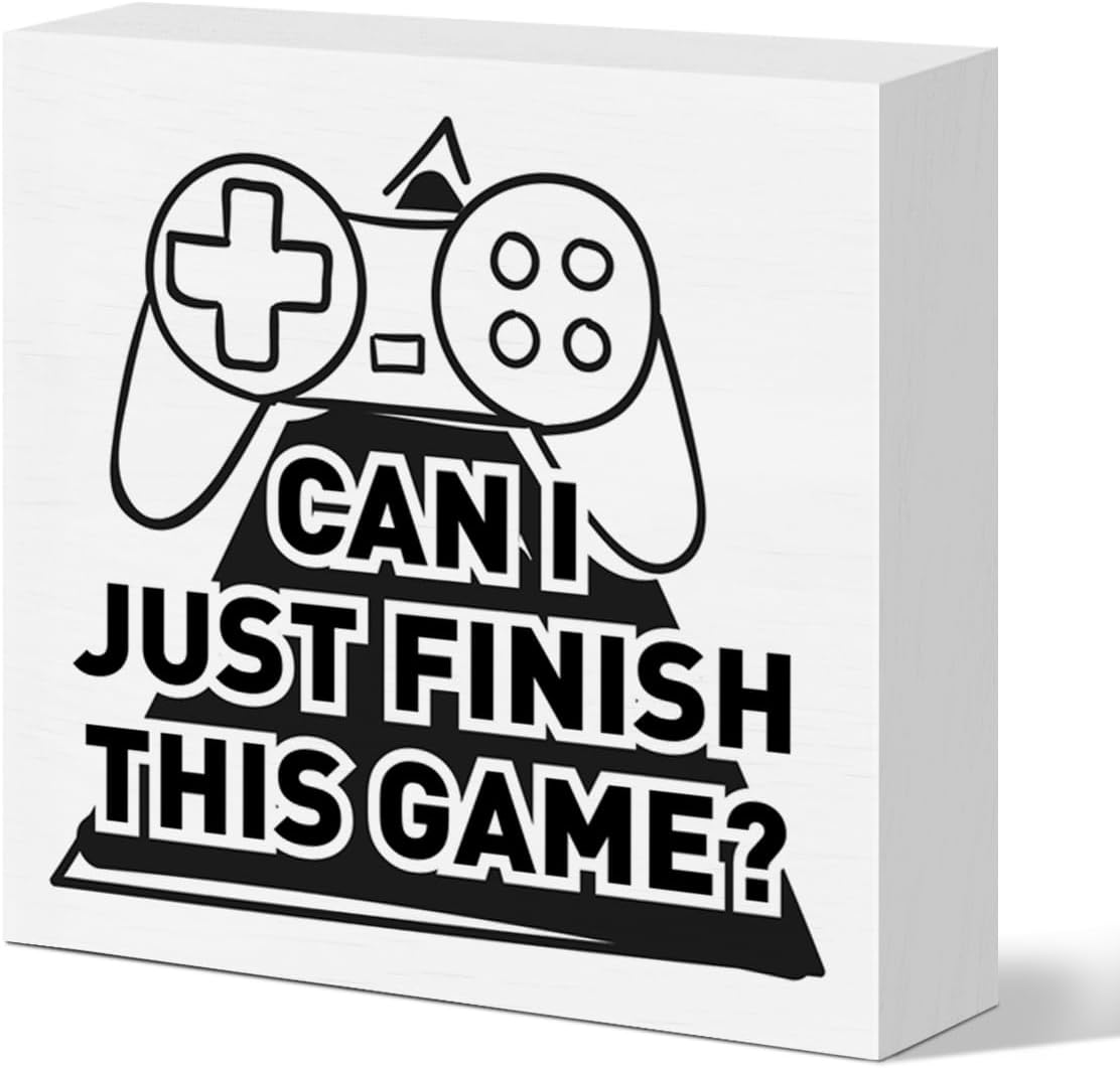 Gamming Desk Decor, Gaming Decor Gifts for Gammer Boys Teens Room Bedroom Game Room Decoration and Accessories, Wooden Box Sign 5 x 5 Inch