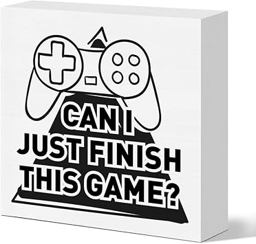 Gamming Desk Decor, Gaming Decor Gifts for Gammer Boys Teens Room Bedroom Game Room Decoration and Accessories, Wooden Box Sign 5 x 5 Inch