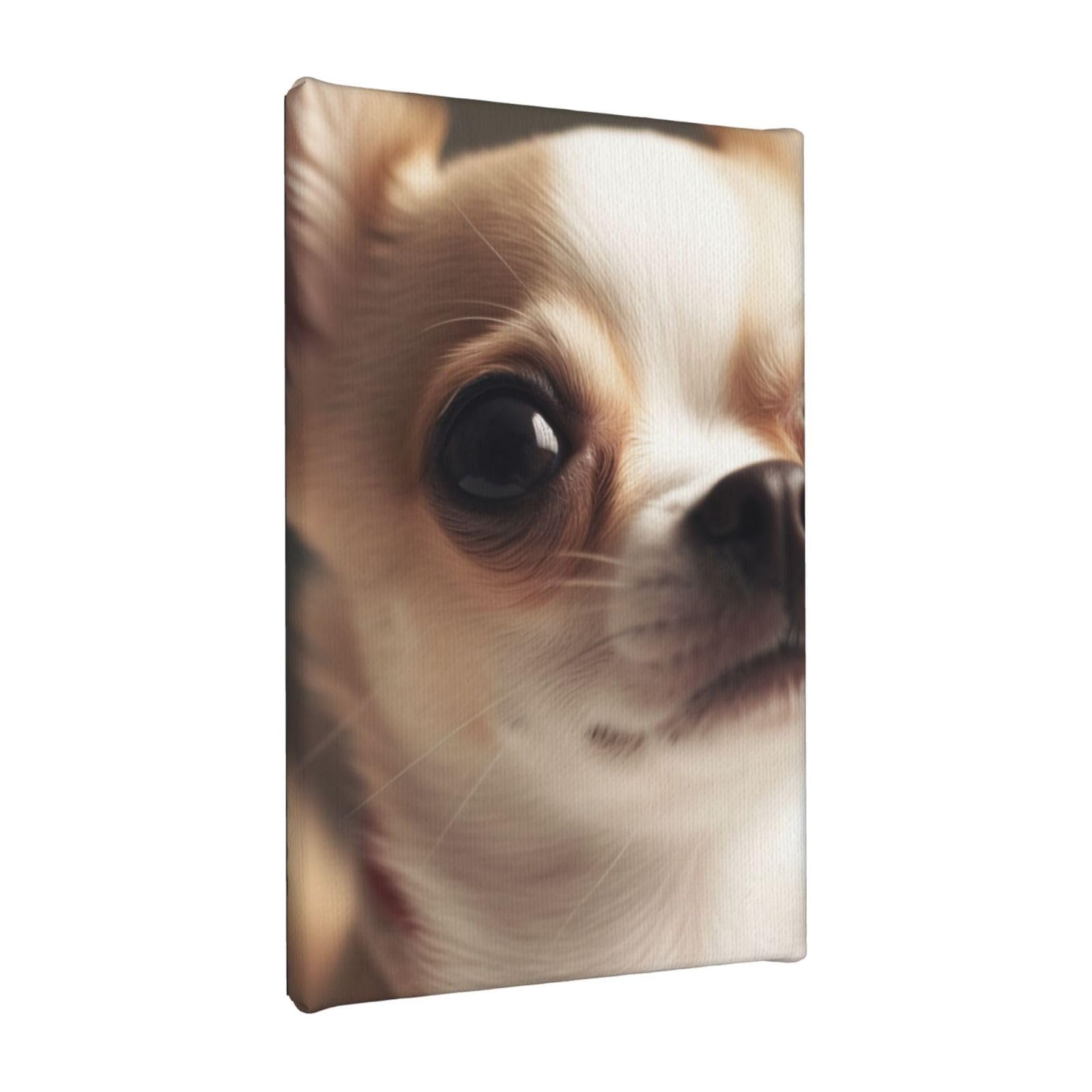 YKLJG Cute Chihuahua Printed Wall Art Canvas Painting 20x30 CM Wooden Framed Picture Painting Artwork Prints for Bedroom Kitchen Home Office Decor