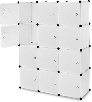 Work-It! Cube Storage Organizer - 12 Cubes | Stackable Portable Closet Organizer Shelves, Modular Cabinet with Doors and Hammer, Translucent White, 56" W x 42" H x 14" D