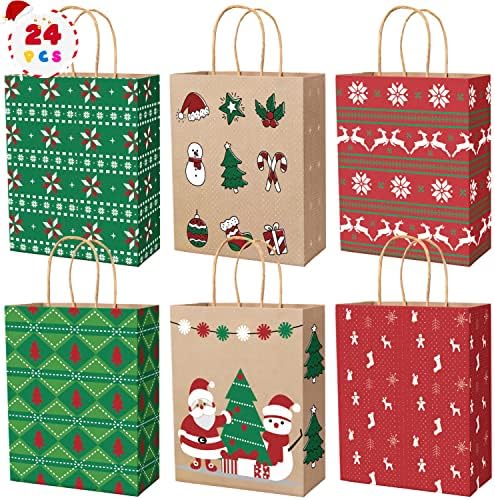 24 Stk Geschenktüten Weihnachten, Weihnachtstüten 27 x 21 x 11 cm...