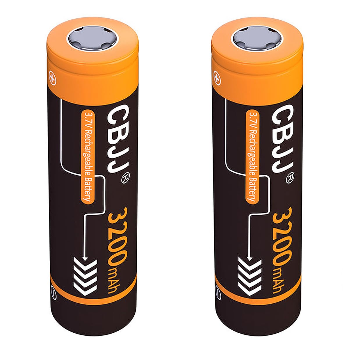 3.7 Volt Rechargeable Batteries 3200mAh for Flashlights, Headlamps, Doorbells, RC Cars etc. (Flat top, 2 Pack)