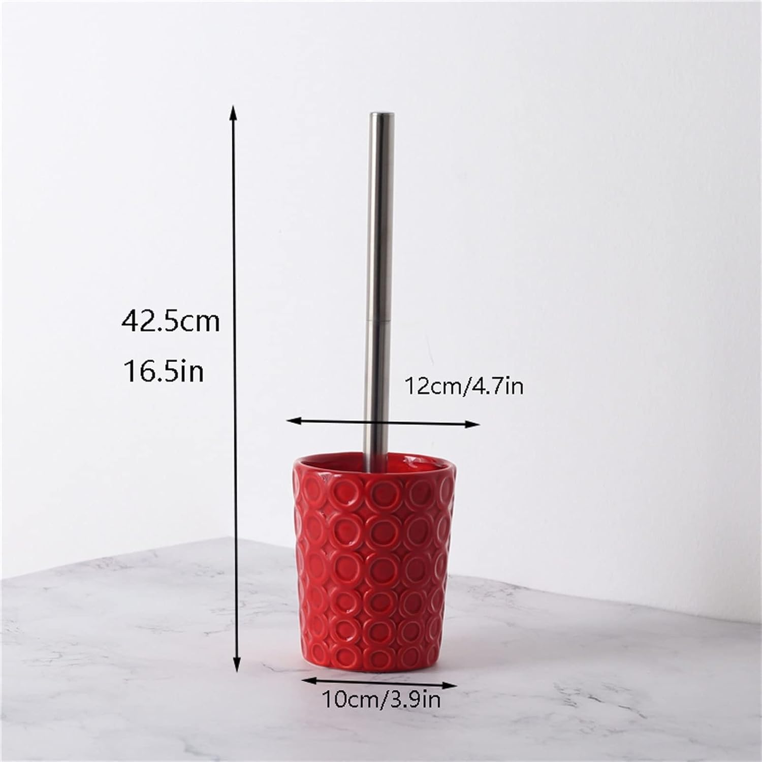 Scopino per WC, Set di scopino e supporto for WC, manico in acciaio inox, testina sostituibile, for riporre gli oggetti in bagno(White)