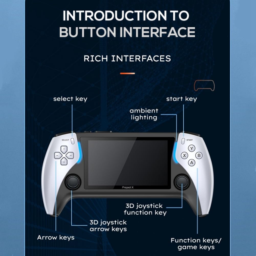 CONFUSE Consola de Videojuegos PortáTil de Bolsillo 8G 2000+Games Project X Pantalla IPS de 4,3 Pulgadas Compatible con Juegos PS1 EstéReo con Altavoz Dual