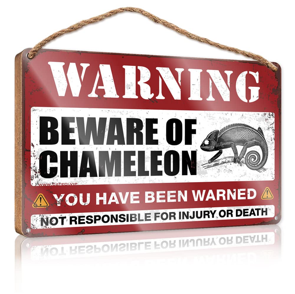 Warning Tin Sign Beware Of Chameleon Wooden Sign Metal Signs For Bar Man Cave Signs For Men(15X28CM)