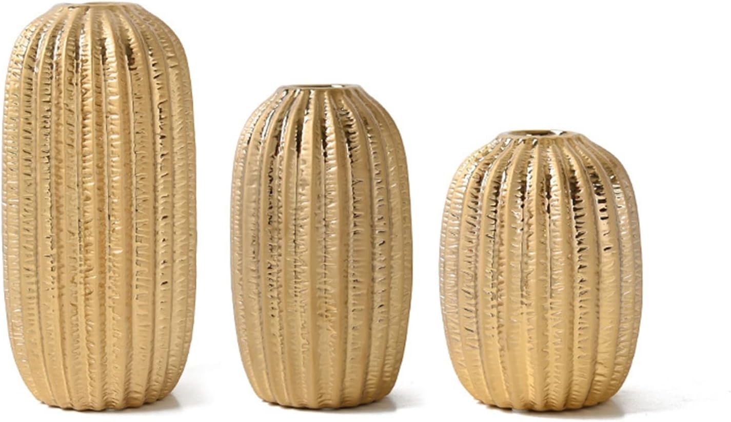 Golden Decor Lot de 3 vases à fleurs décoratifs pour salon de style scandinave pour tiges de fleurs, pour hall d'hôtel