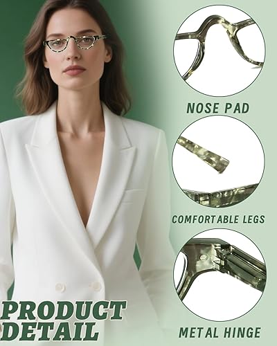 Miniatura 5 de Hubeye Lentes de lectura de medio marco de metal, lente de media luna, retro, ultra delgados, con bisagras de resorte para hombres y mujeres