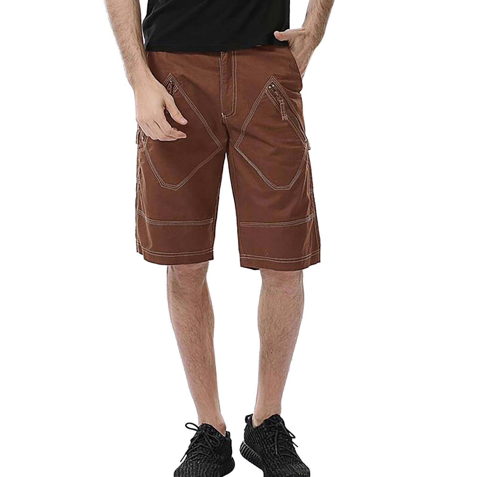 Bermuda Cargo Homme Grande Taille, Short Homme Court Coton Taille Élastique Multipoches Coupe Ample Séchage Rapide Pantacourt en Coton Casual Lâche Haute Utilité Grande Capacité de Rangement