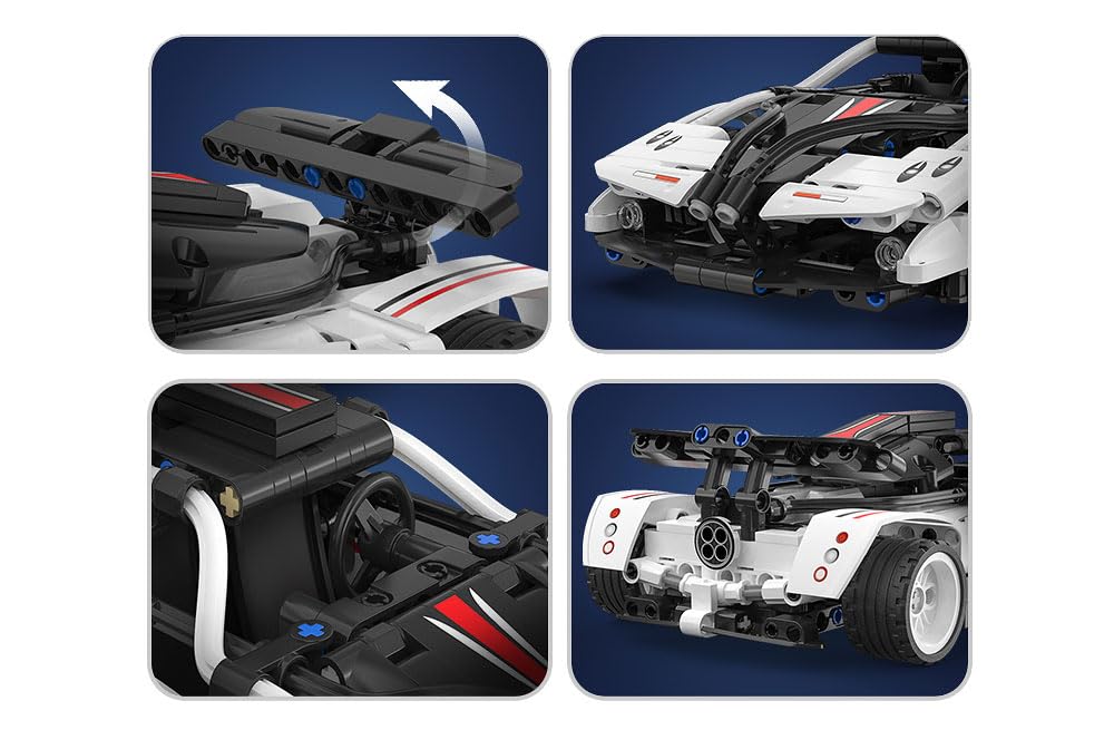 CaDA Black & White Z-Wind Pull-Back Sports Car - 321 Pieces - Self-Build Brick Building Block Model C52022W - Image 4