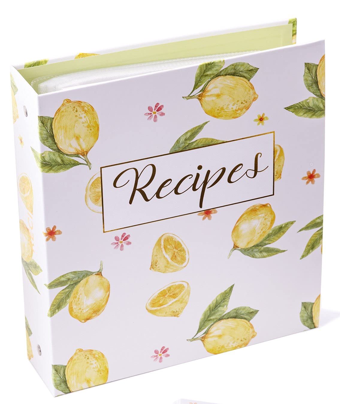 HEART & BERRY Lemon 8.5" x 9.5" Recipe Book Binder With Cards, Dividers and Plastic Page Protectors…