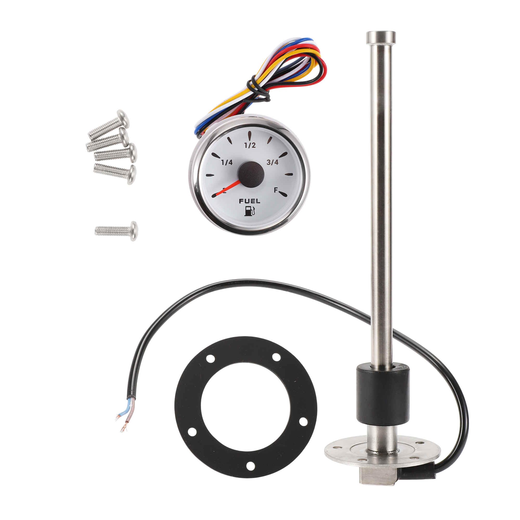 A ABSOPRO Fuel Sending Unit and Gauge Kit 10.51" Length Boat Fuel Sending Unit Marine Fuel Sender Unit Metal Silver Tone White 1 Set 240-33 Ohm