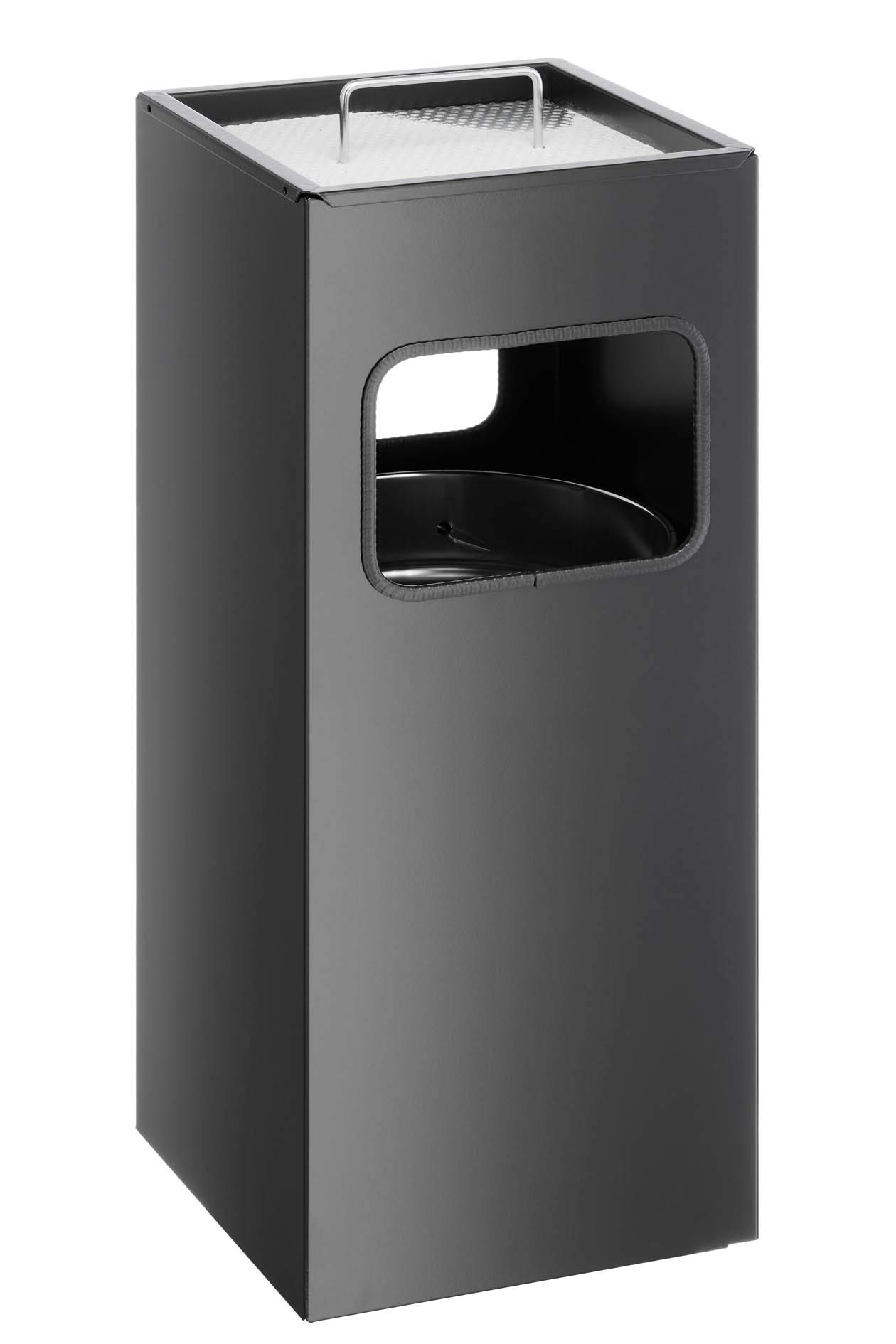 Durable Metal Square Waste Bin Black With Ashtray Top - 17 Litre Capacity - 2 Litre Ashtray - for Sheltered Outdoor Areas Such As Smoking Areas