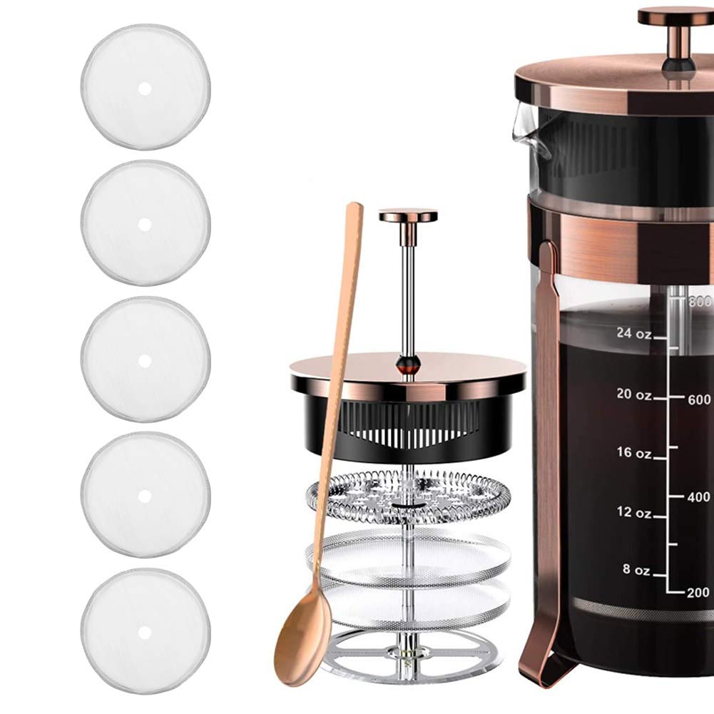 Filtre Cafetière À Piston, filtre de remplacement de presse française, Lot de 5 filtres à mailles réutilisables filtres de rechange en acier inoxydable 80 mesh pour cafetière à piston 350 ml