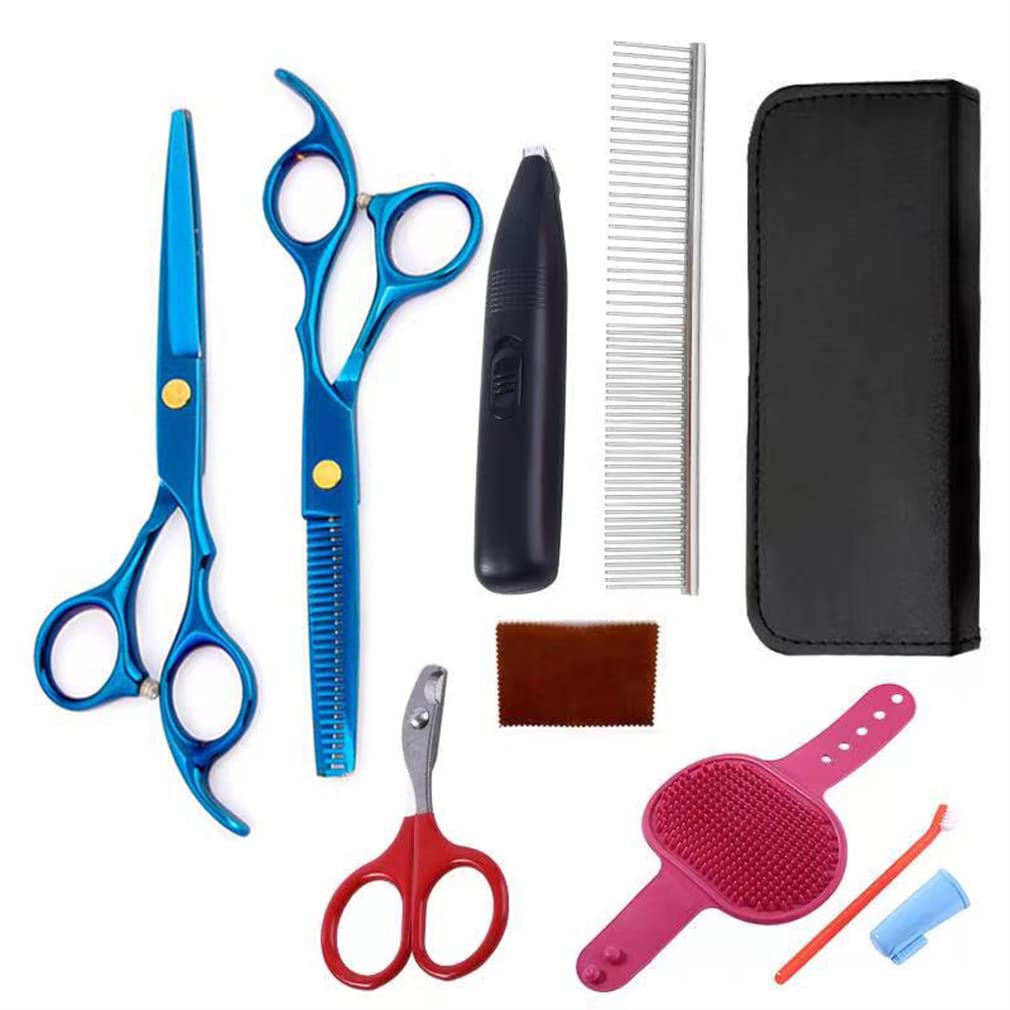 Set di Forbici per La Toelettatura per Animali Domestici Durevoli da 60 Pollici, Cesoie per Cani Professionali, Miglior Pet Grooming Cesoie per Il Corpo Completo, Cassaforte, Tagliente,Blu