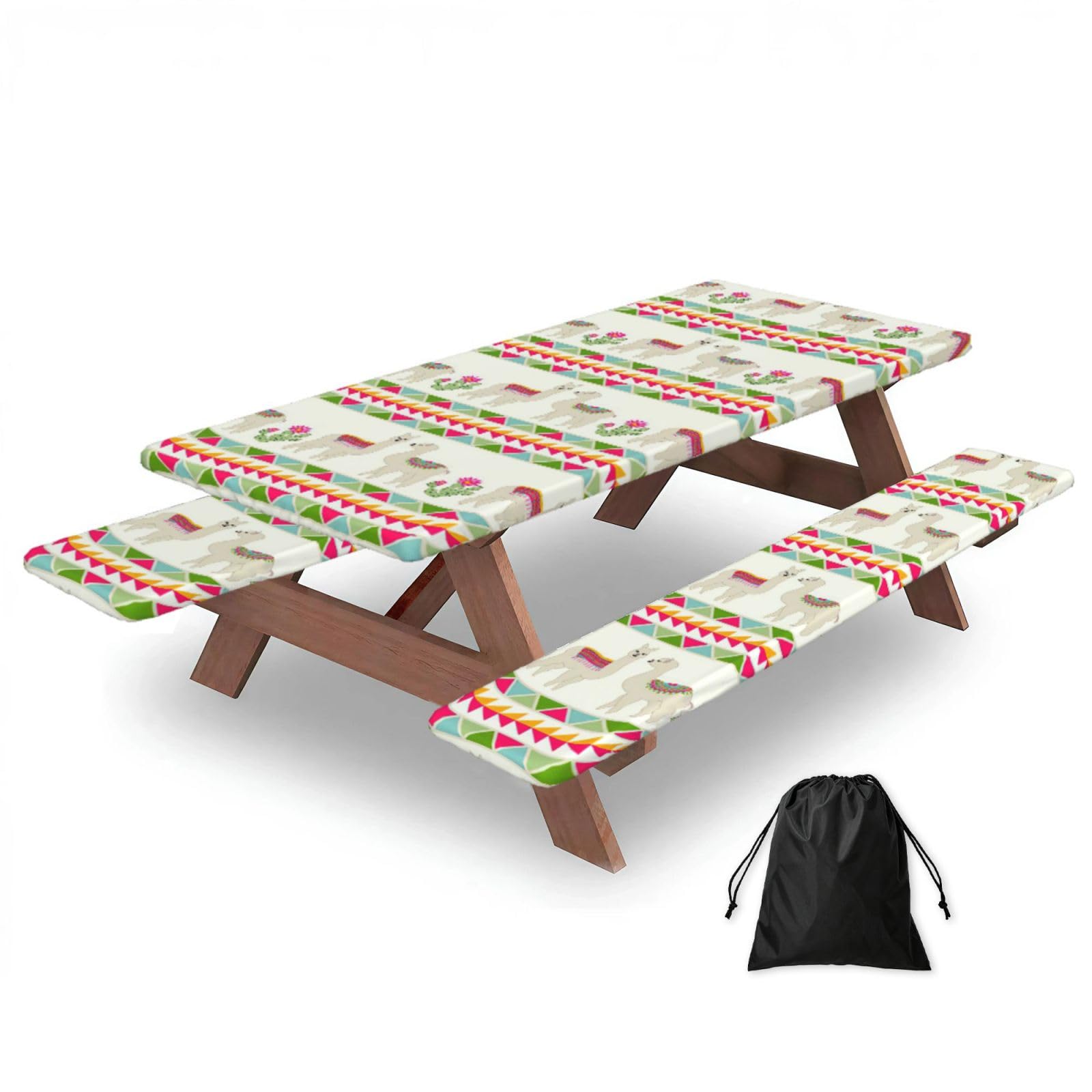 Yqxwjl Black Llama And Cactus Print Camping Essentials Waterproof Camping Table And Bench Cover With Drawstring Bag 183 Cm