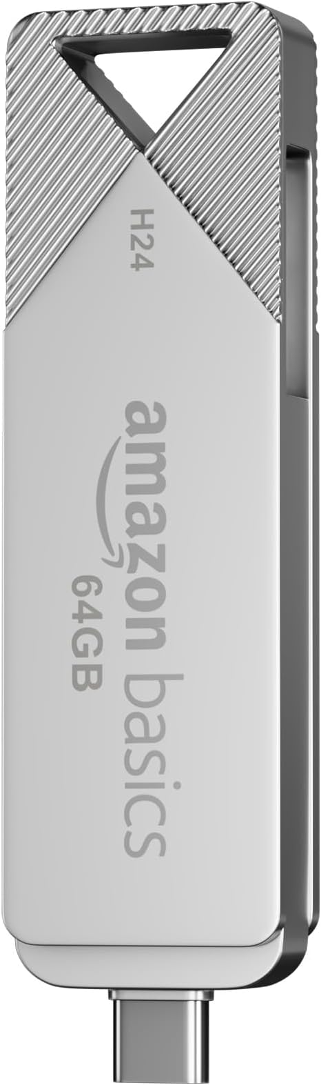 Amazon Basics 64GB USB 3.0 Flash Drive | 80+ Mbps Read Speed | Dual Interface Type-C & USB | High-Speed Data Transfer (Metal)