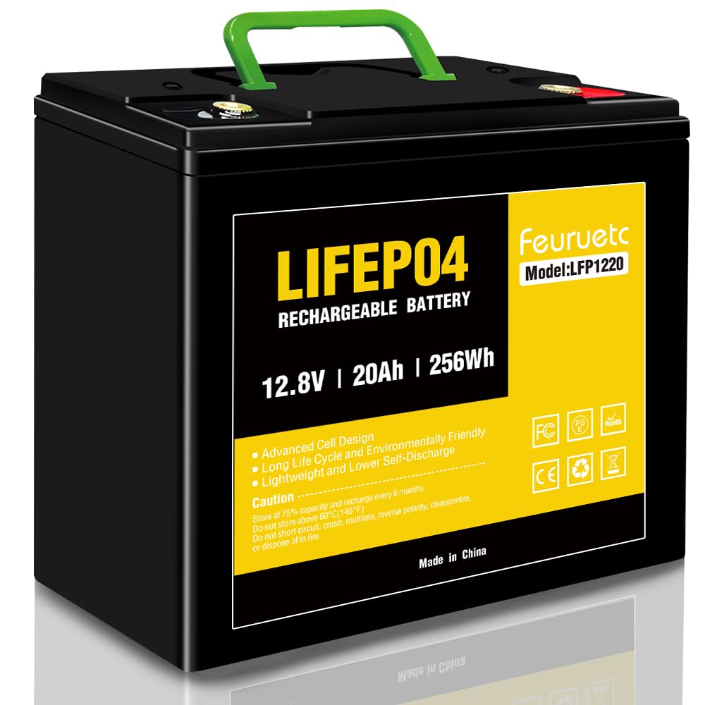 12V 20Ah Deep Cycle LiFePO4 Battery,12 volt lithium phosphate battery for Camping,Fish Finder, Scooter, Security System, Ride on Toys Automotive Replacement Batteries,UPS etc Rechargeable Lit