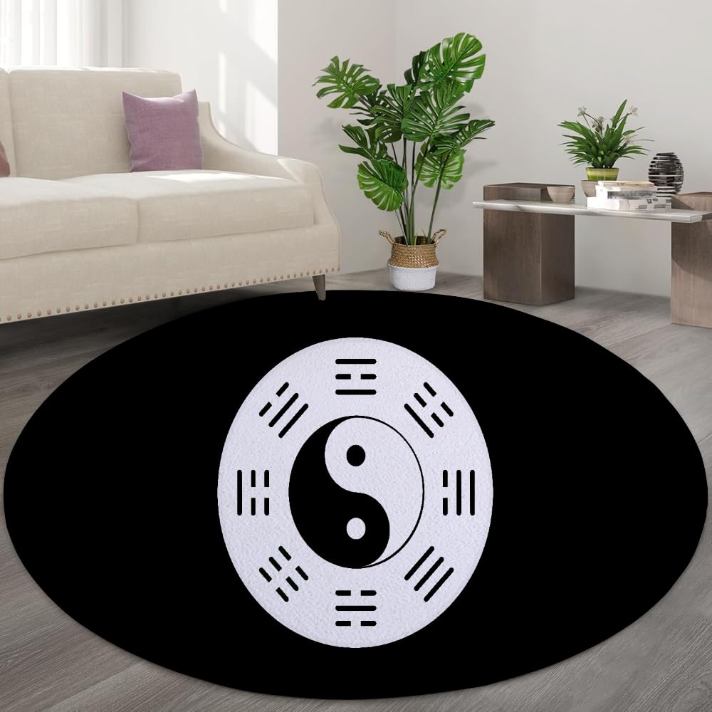 Tapis rond Yin Yang pour harmoniser et agrandir un petit salon