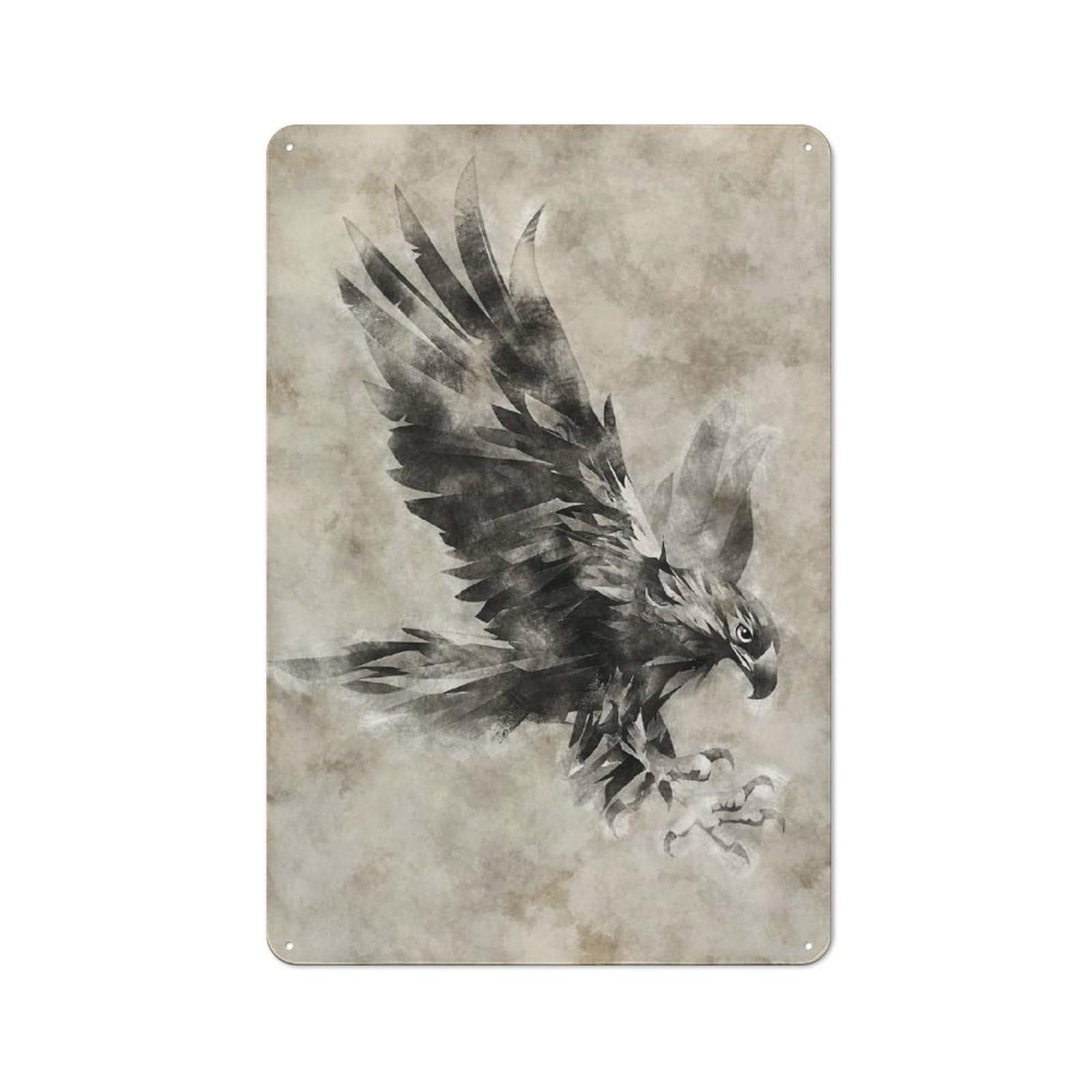 Junmoney Style-23 Retro Metal Wall Sign 30X20cm Featuring Flying Eagle For Garage Wall, For Garage, Workshop And Man Cave Decoration