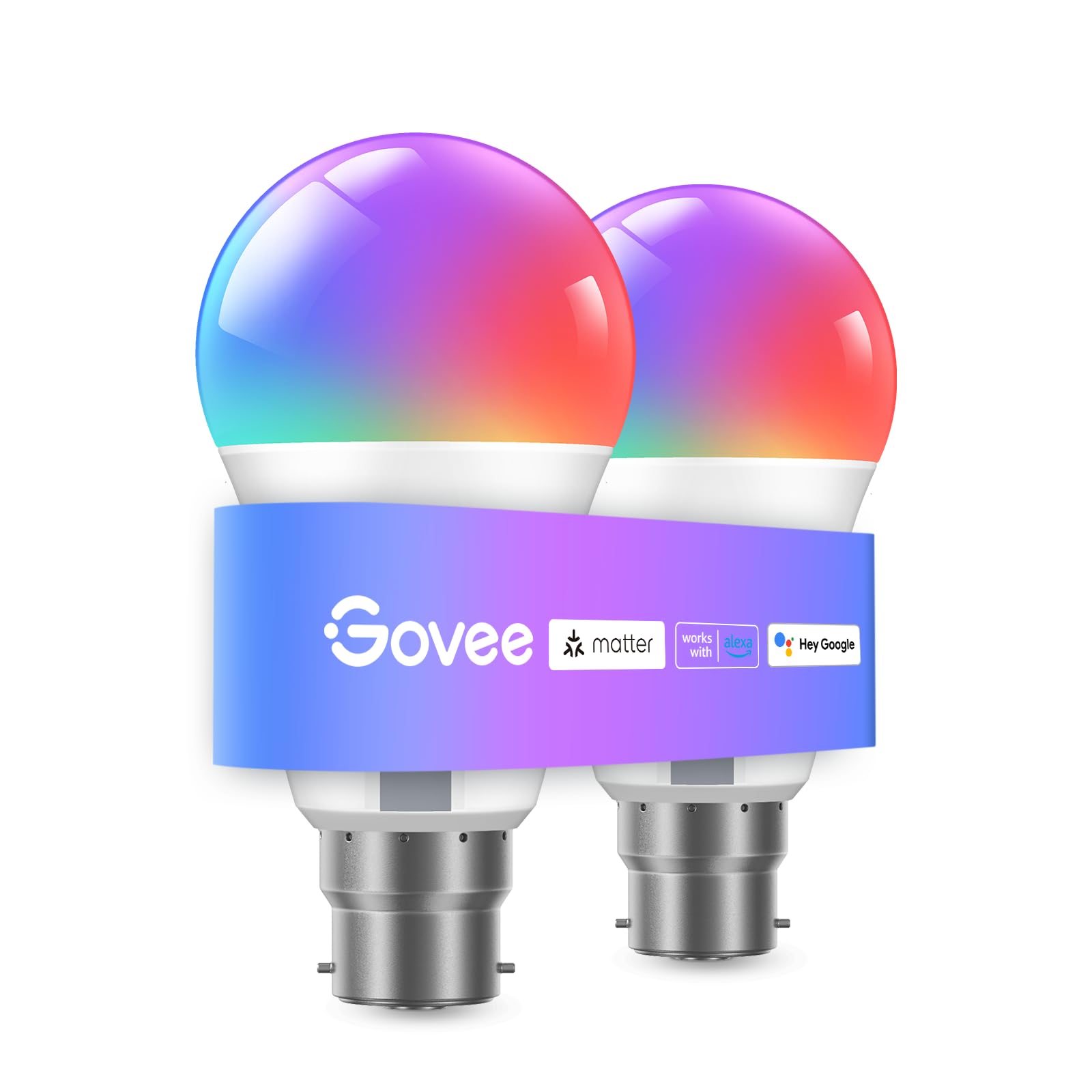 RGBWW Smart Bulb, B22 Energy Saving WiFi Alexa Light Bulbs, 9W, 800LM, 16 Million Colors, 54 Scenes, Work with Matter,Alexa,Google Assistant, 2 Packs