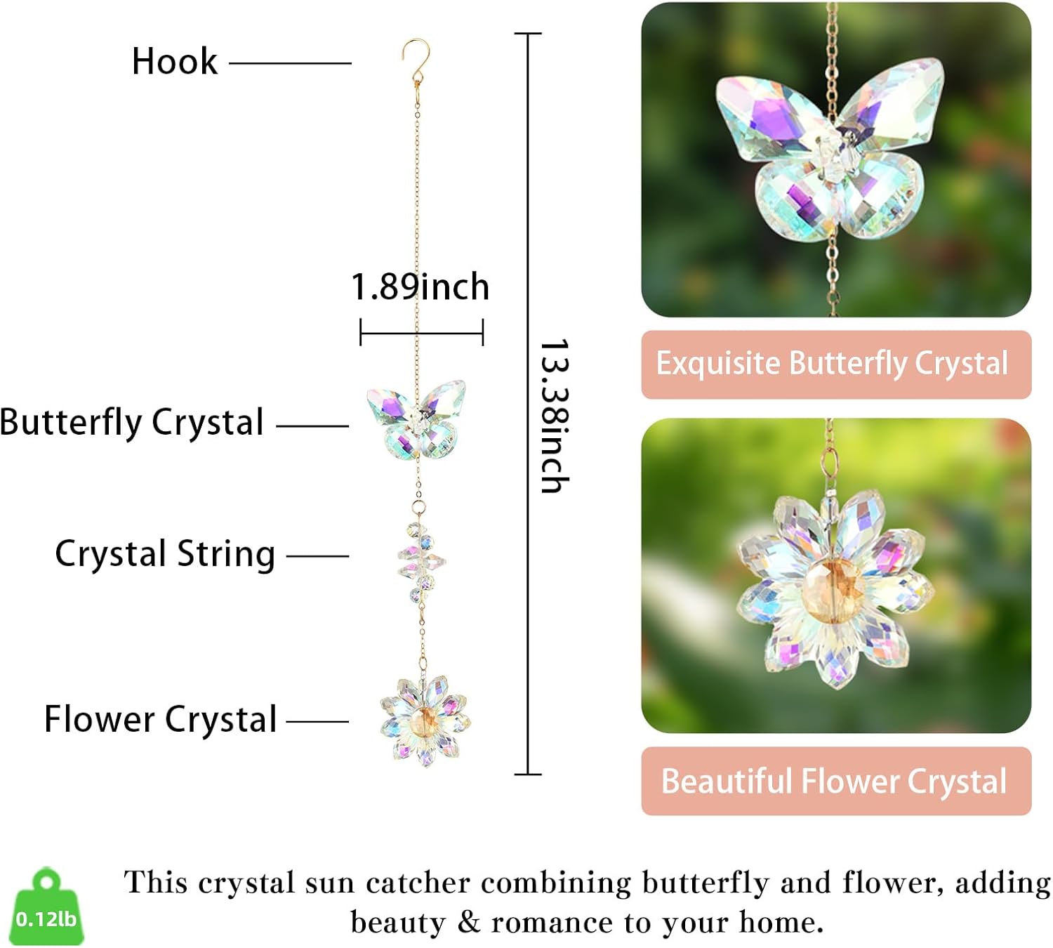 Crystal Butterfly Suncatcher, Flower Suncatcher, Hanging Sunlight Catcher, Crystal Prisms, Home Decoration, Birthday Gift (Transparent) - Image 3