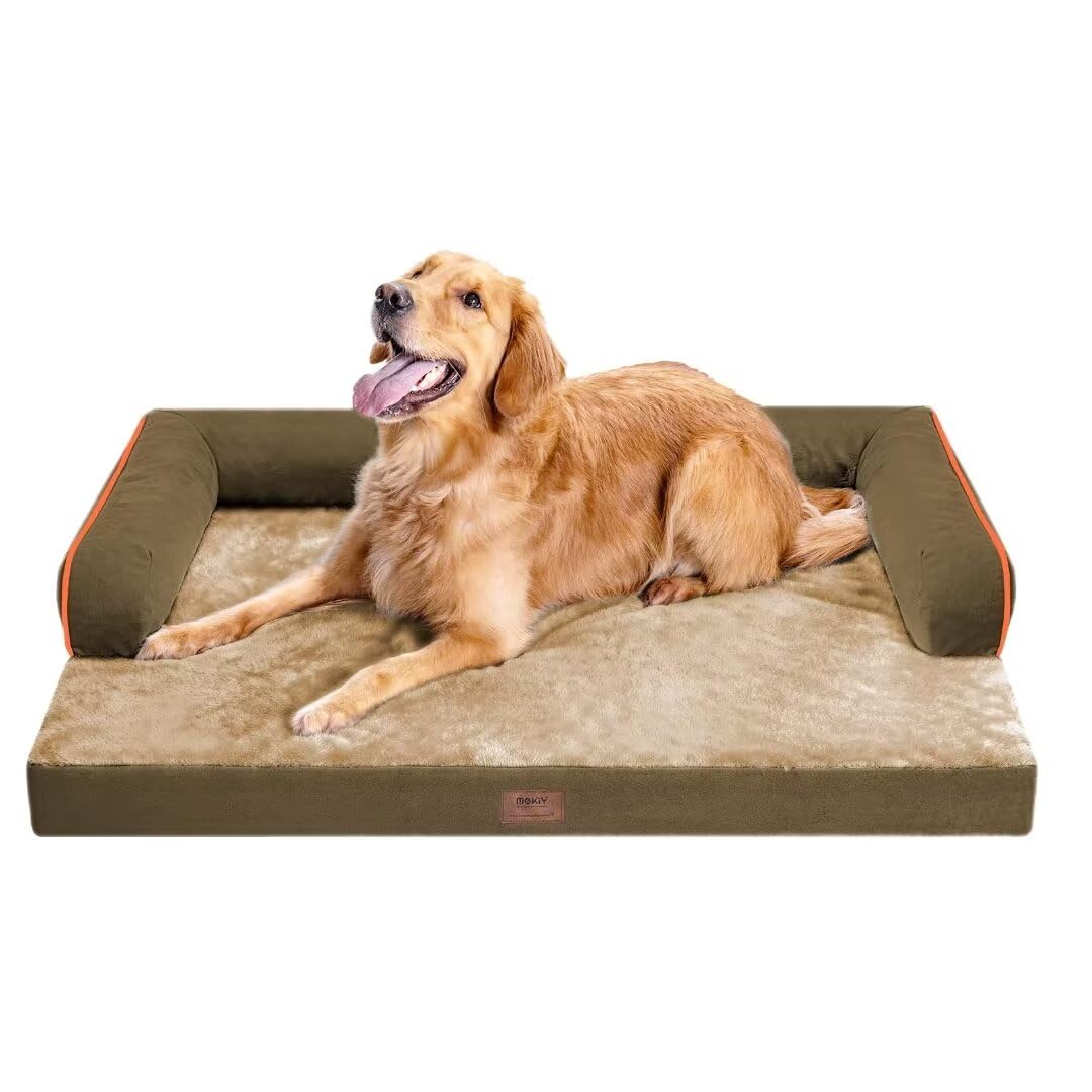 Large Dog Bed Orthopedic Washable: Extra Brown Large Big Dog Bed with Removable Bolster & Memory Foam Couch Sofa - Waterproof Washable with Cover