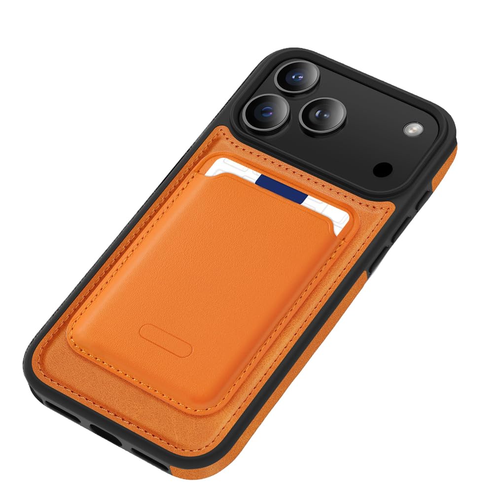 Funda Magnética For iPhone 17/17 Pro/17 Air/17 Pro MAX, Funda Desmontable con Tarjetero, Funda Delgada De Cuero con Protección De Bloqueo RFID(Orange,17)