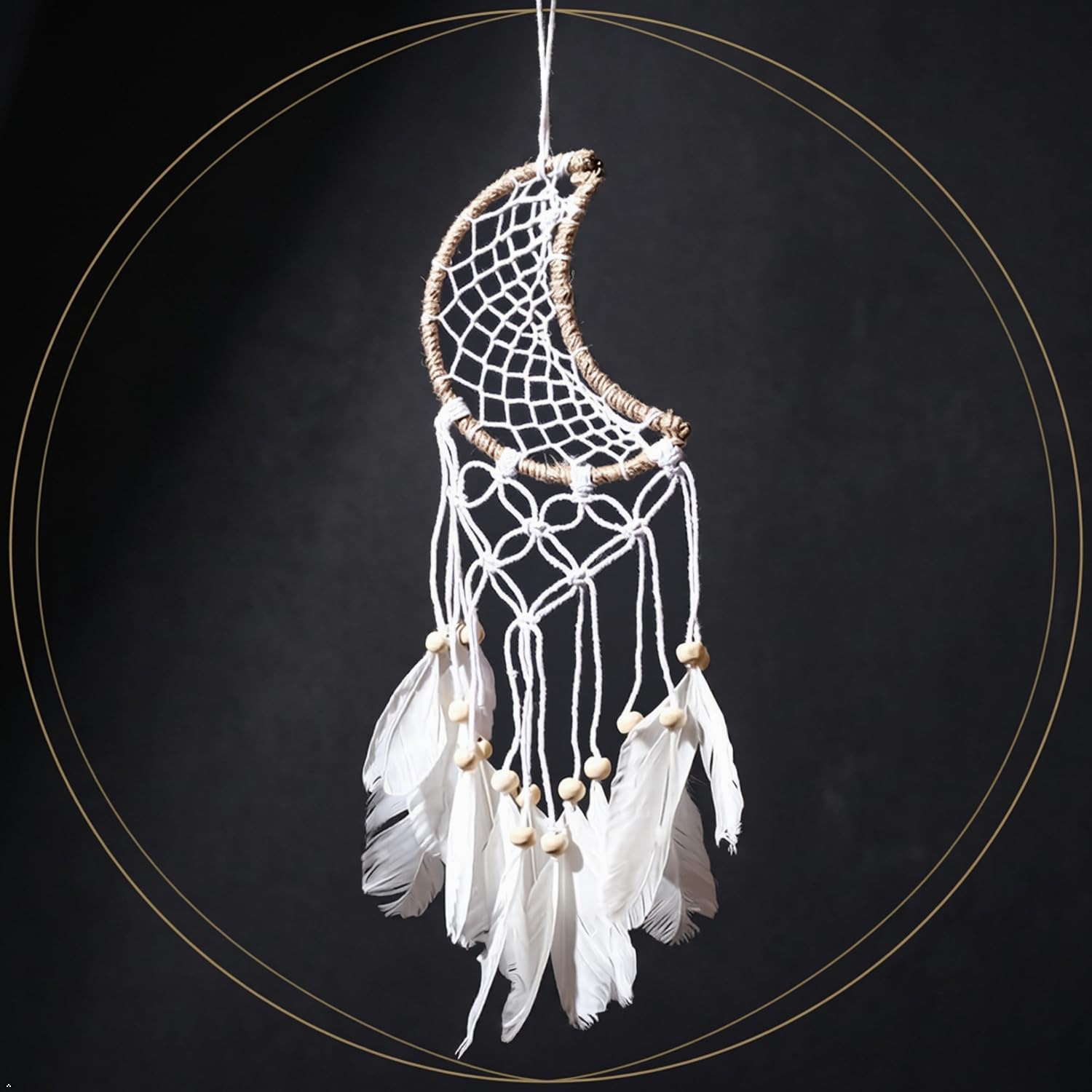 THE URBAN ARTISTIC White Feather Metal Moon Dream Catcher - Handcrafted Wall Hanging, Home Decor (Pack of 1)-picture-26