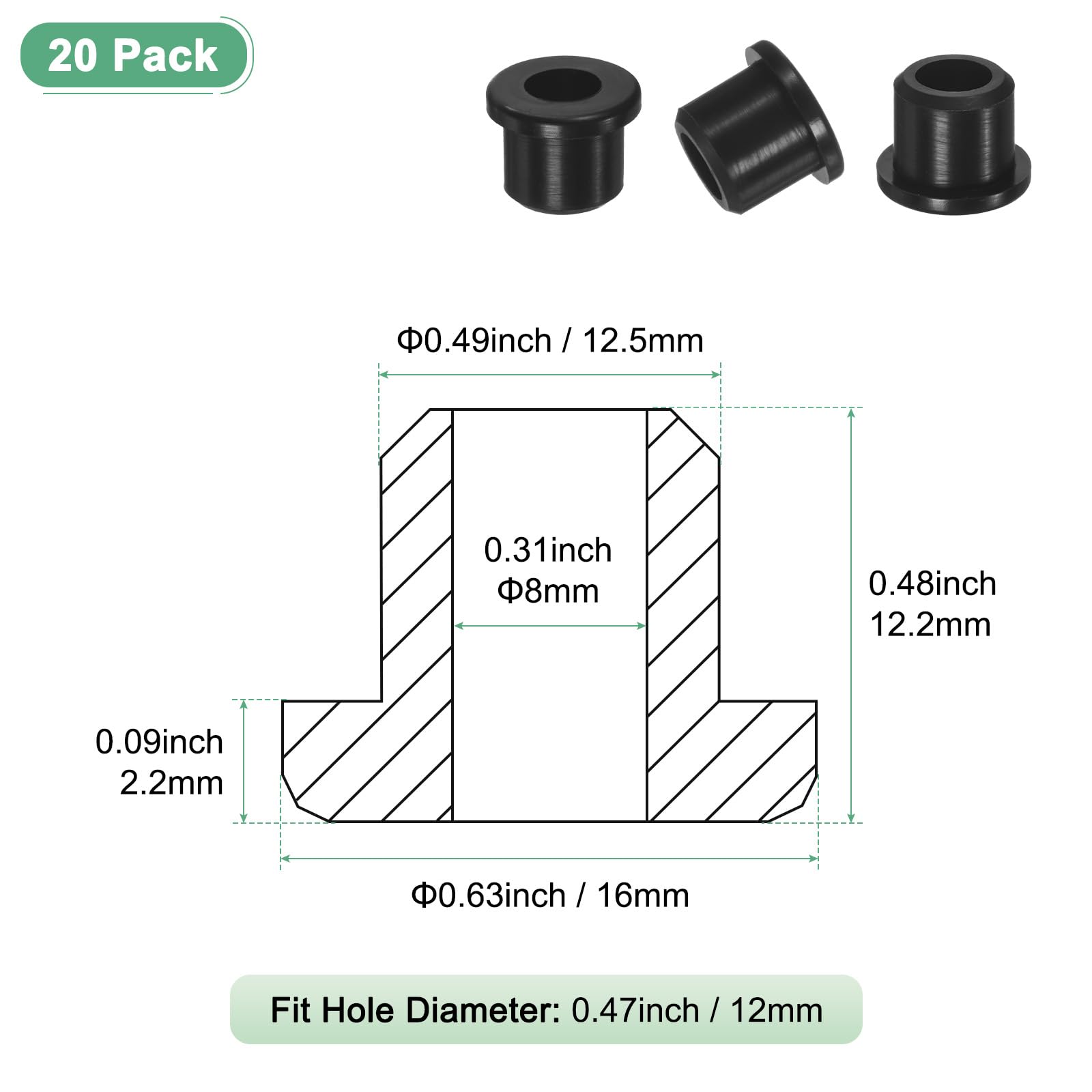 M METERXITY 20-Pack 1/2 Inch Drill Hole, 5/16 Inch ID Silicone Rubber Grommets for Wiring Wire Cable, Hole Plugs, Automotive - Image 3