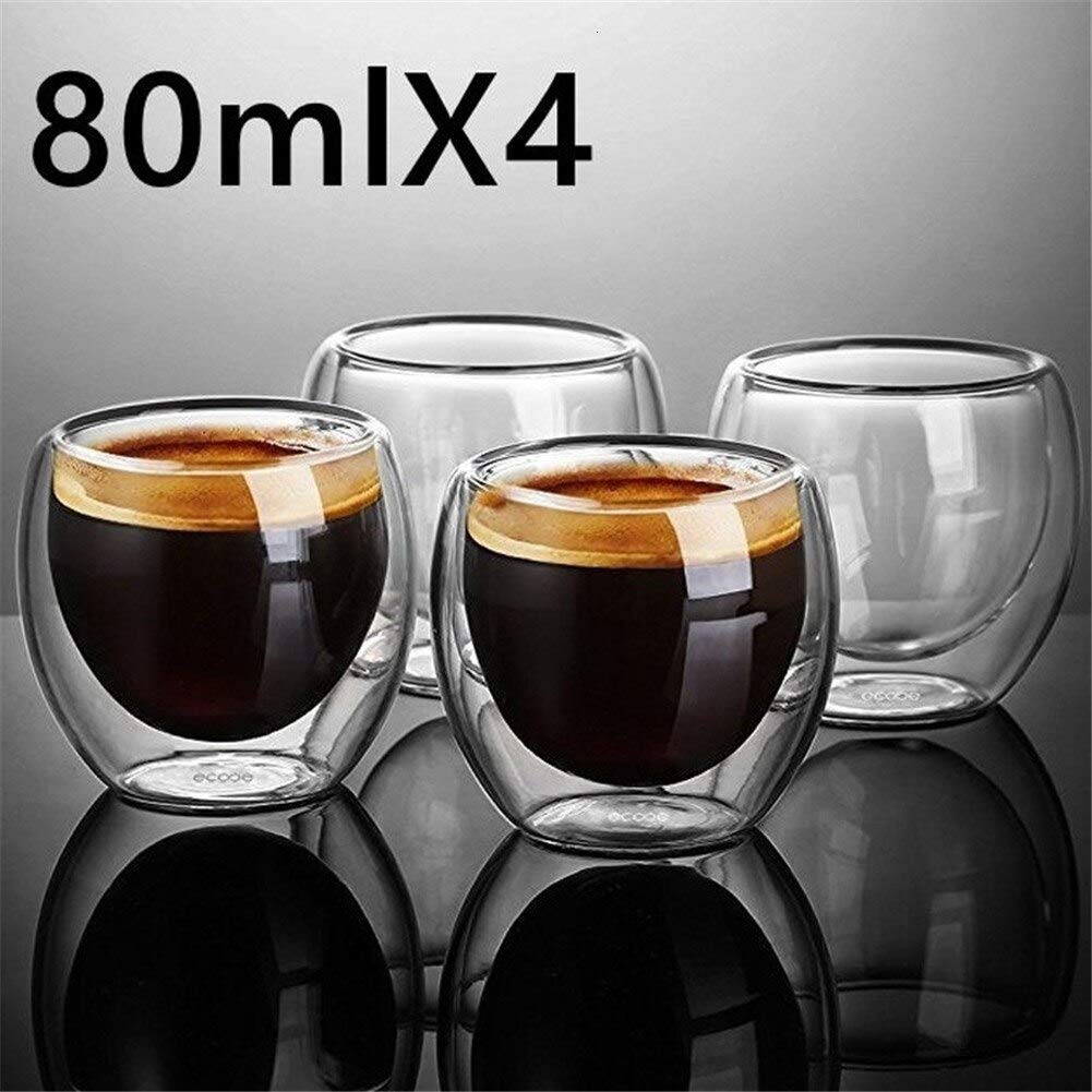 Odporne na ciepło podwójne szklane szklane kubek piwo espresso kubek kubek ręcznie robiony piwo kubek herbaty szklane szklane szklane kubki Prezenty (Color : 80ml 3pcs)