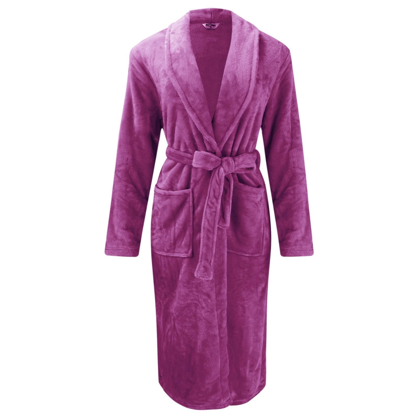 Generisch Albornoz largo para mujer, cómodo, de rizo, mullido, cálido, con bolsillos, bata de rizo elegante, monocolor, bata de manga larga, marrón, M